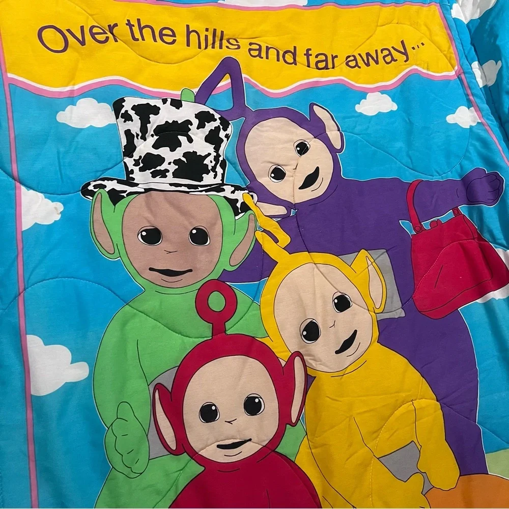 Vtg Ragdoll Teletubbies Theme Comforter made in USA bright colorful 2-sided bed